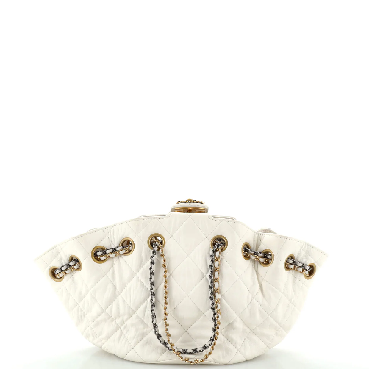 CC Turnlock Drawstring Bucket Tote Quilted Lambskin Small - Deep Luxury