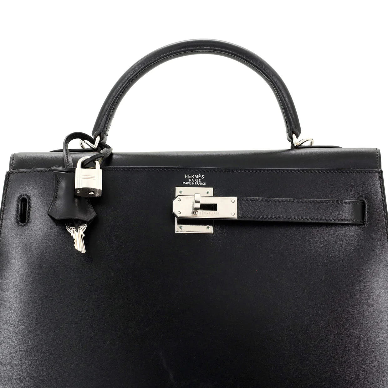 Kelly Handbag Noir Box Calf with Palladium Hardware 32 - Deep Luxury
