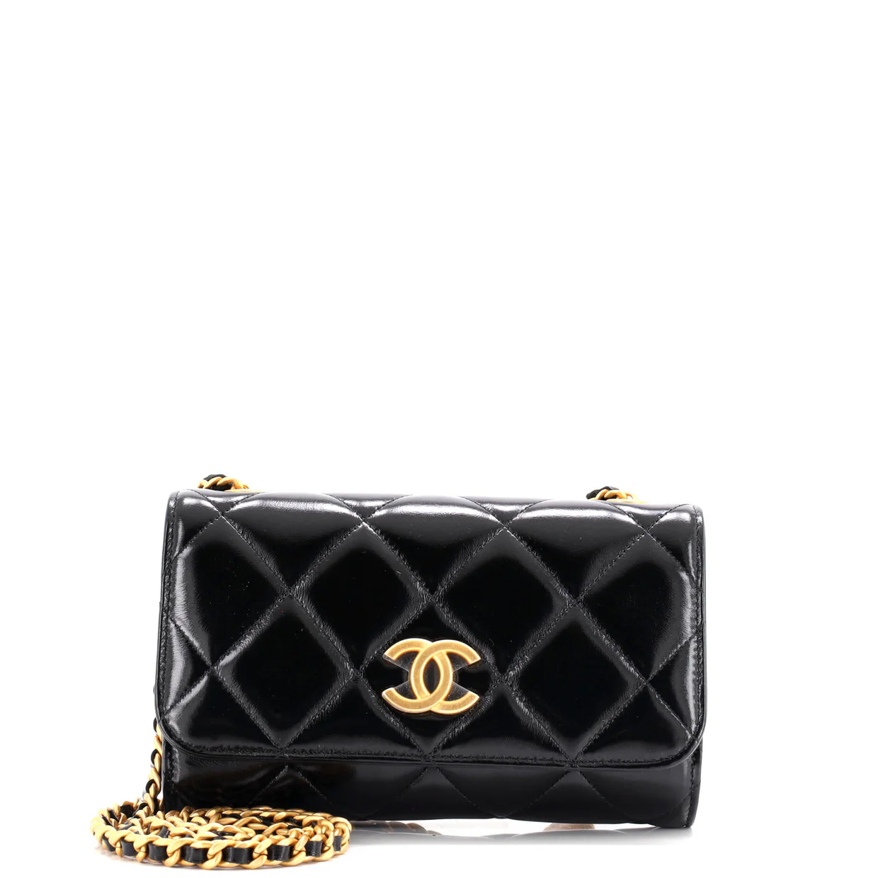 CC Medallion Wallet on Chain Quilted Shiny Lambskin - Deep Luxury