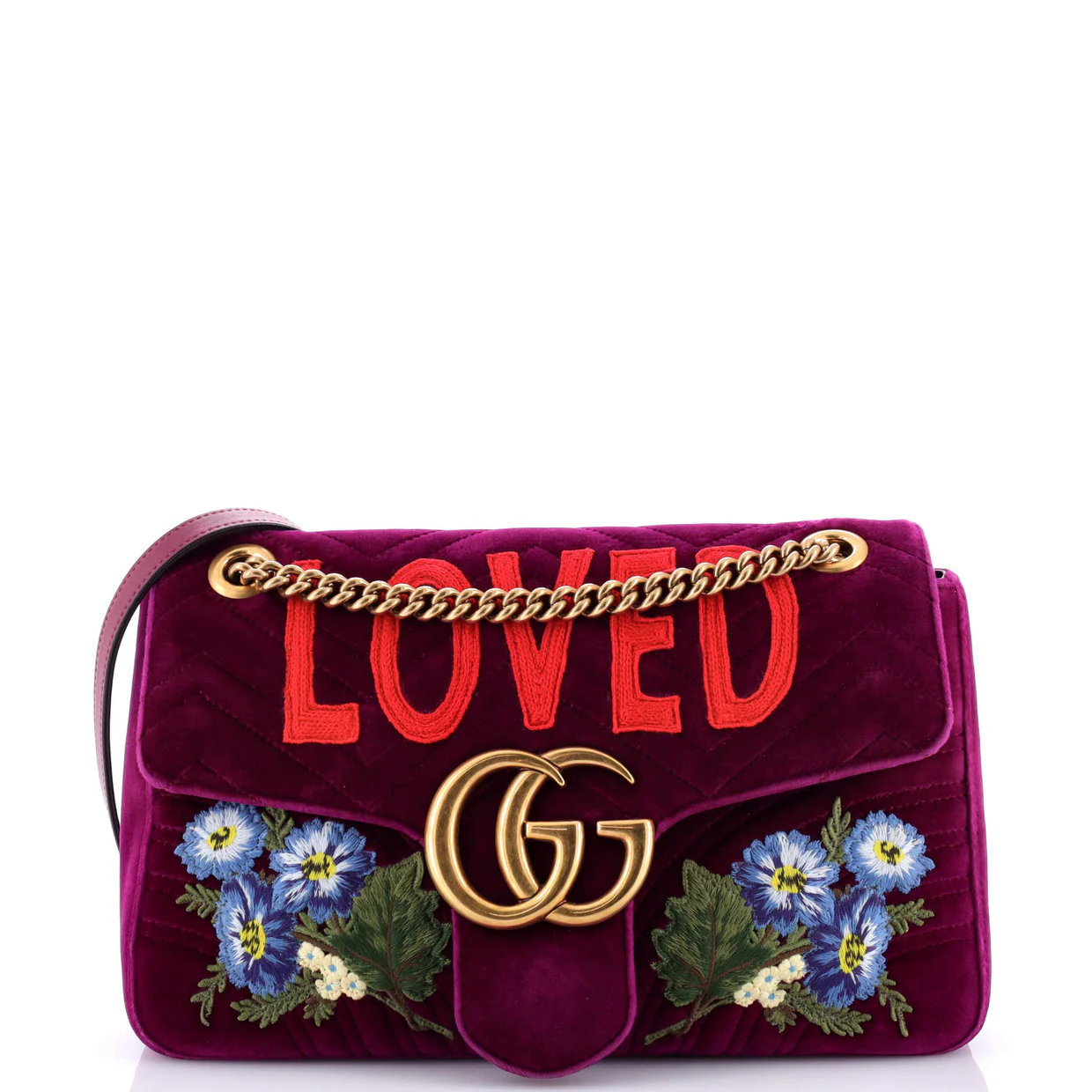 GG Marmont Flap Bag Embroidered Matelasse Velvet Medium - Deep Luxury