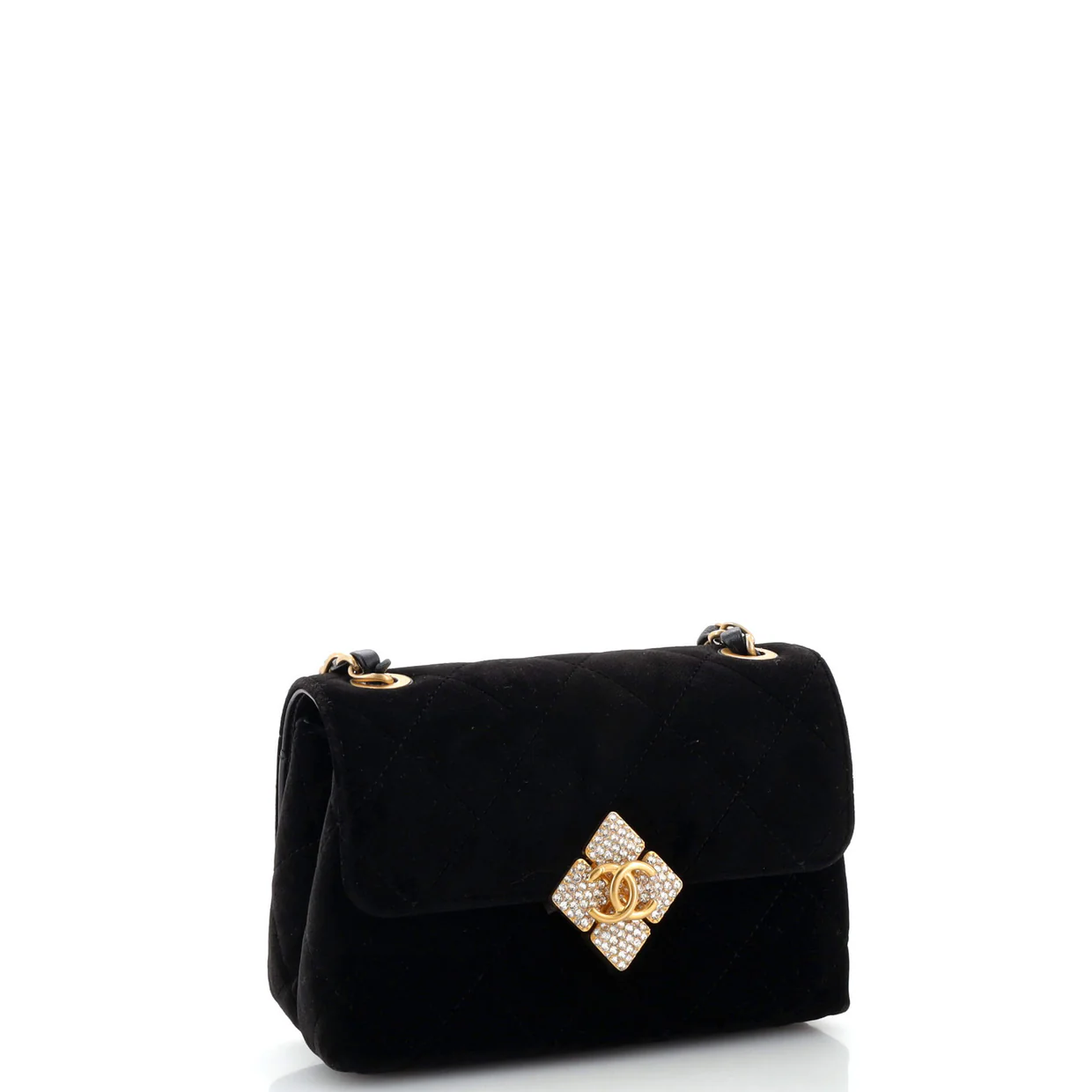 Diamond Lock CC Flap Bag Quilted Velvet with Crystals Mini - Deep Luxury