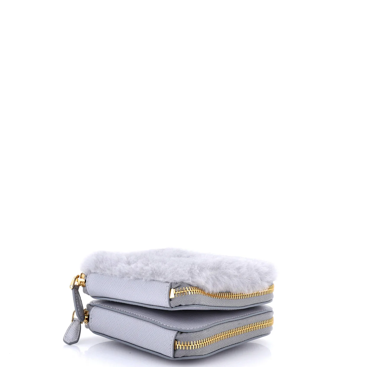 Triangle Crossbody Pouch Shearling and Saffiano Leather Mini - Deep Luxury