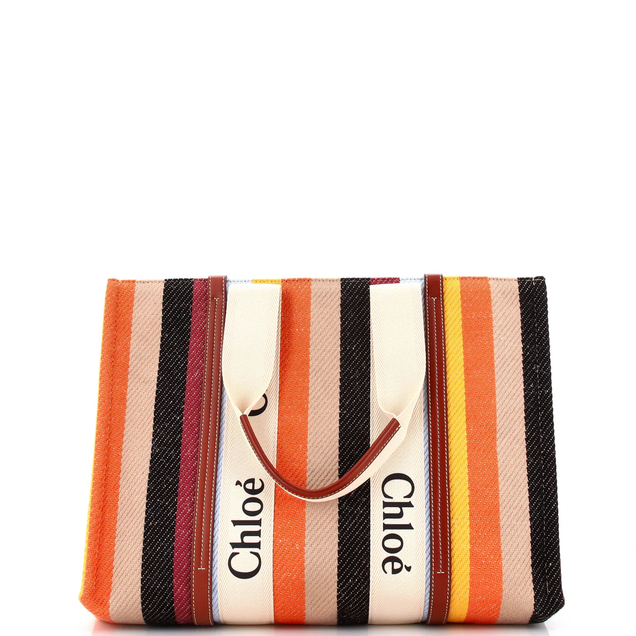 Woody Tote Striped Linen Large - Deep Luxury