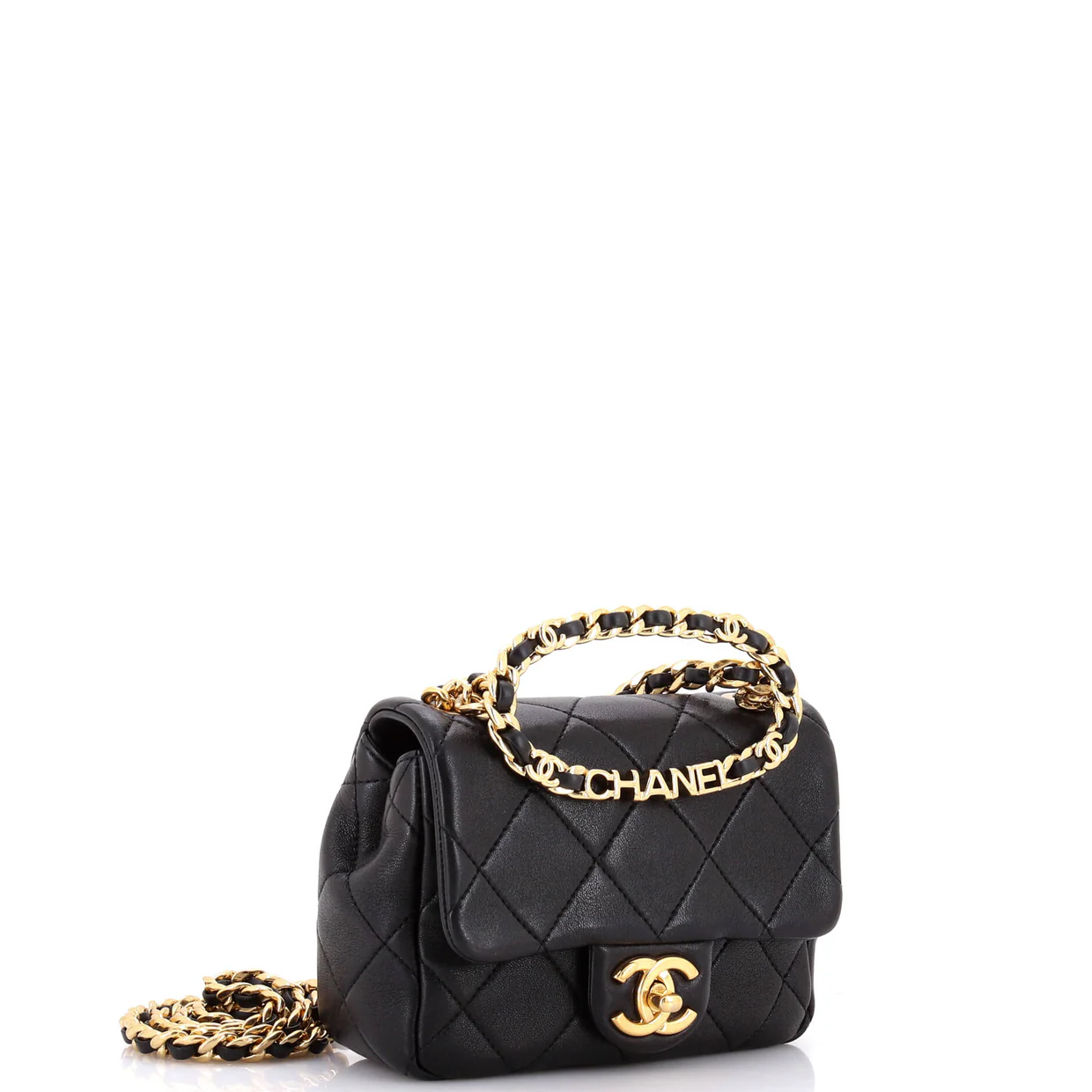 Oval Logo Chain Handle Flap Bag Quilted Lambskin Mini - Deep Luxury