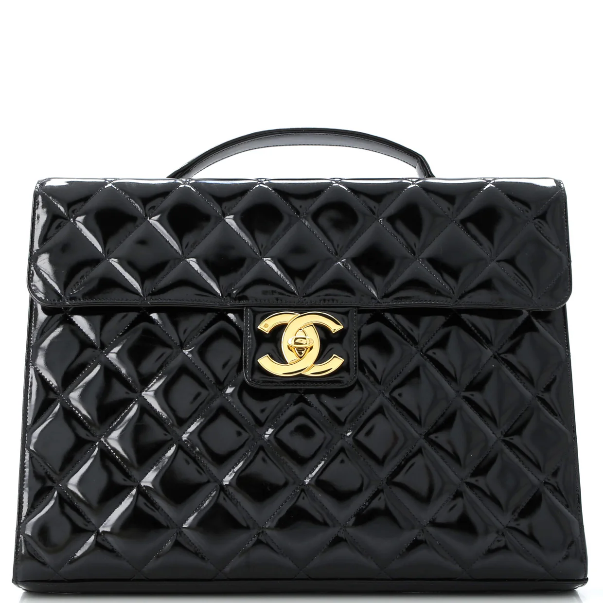 Vintage CC Briefcase Quilted Patent Large - Deep Luxury