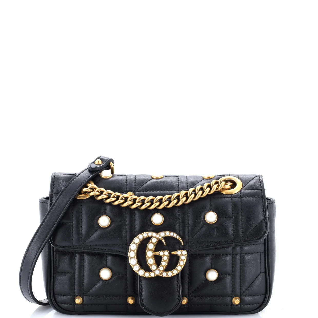 Pearly GG Marmont Flap Bag Embellished Matelasse Leather Mini - Deep Luxury
