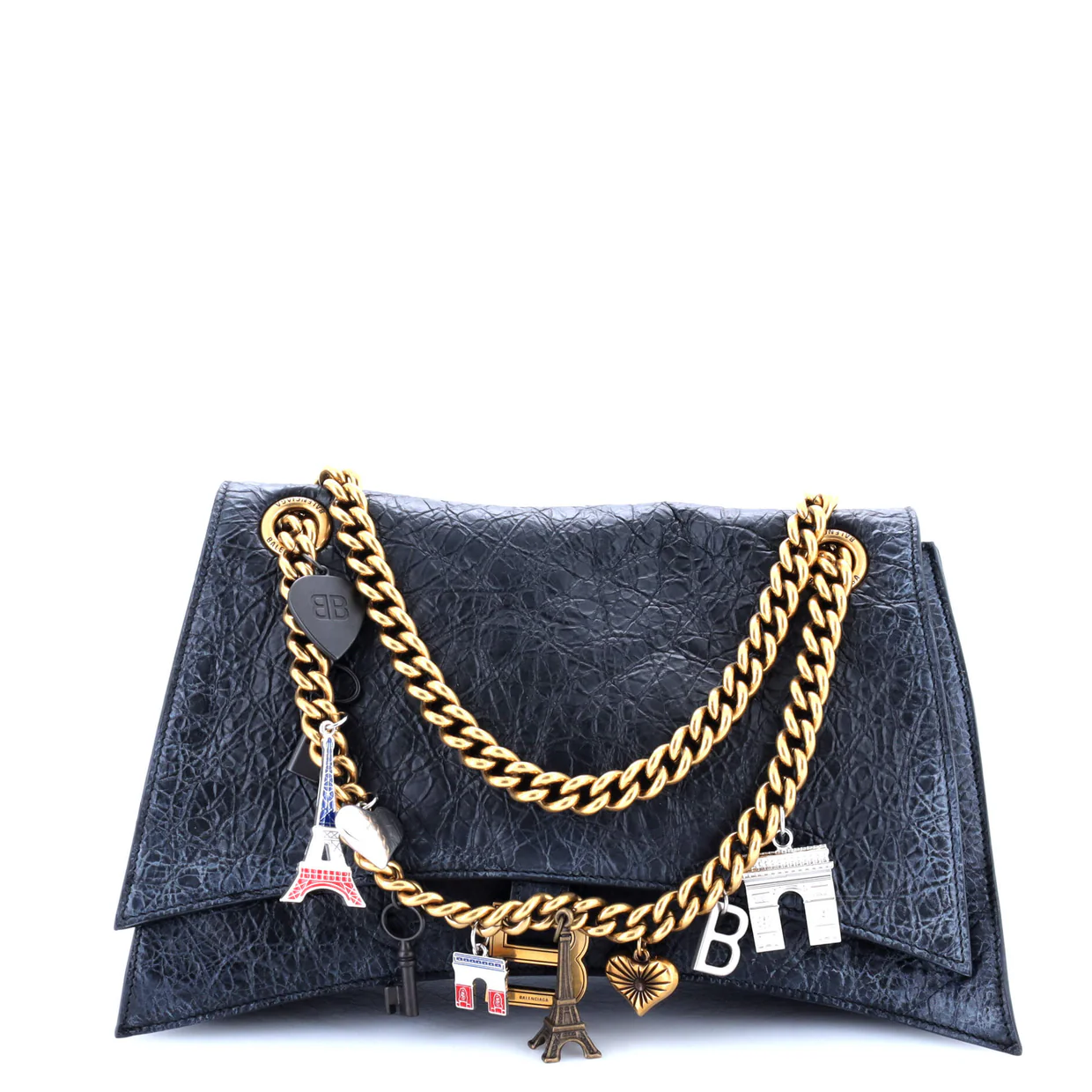 Crush Charm Chain Flap Bag Leather Medium - Deep Luxury