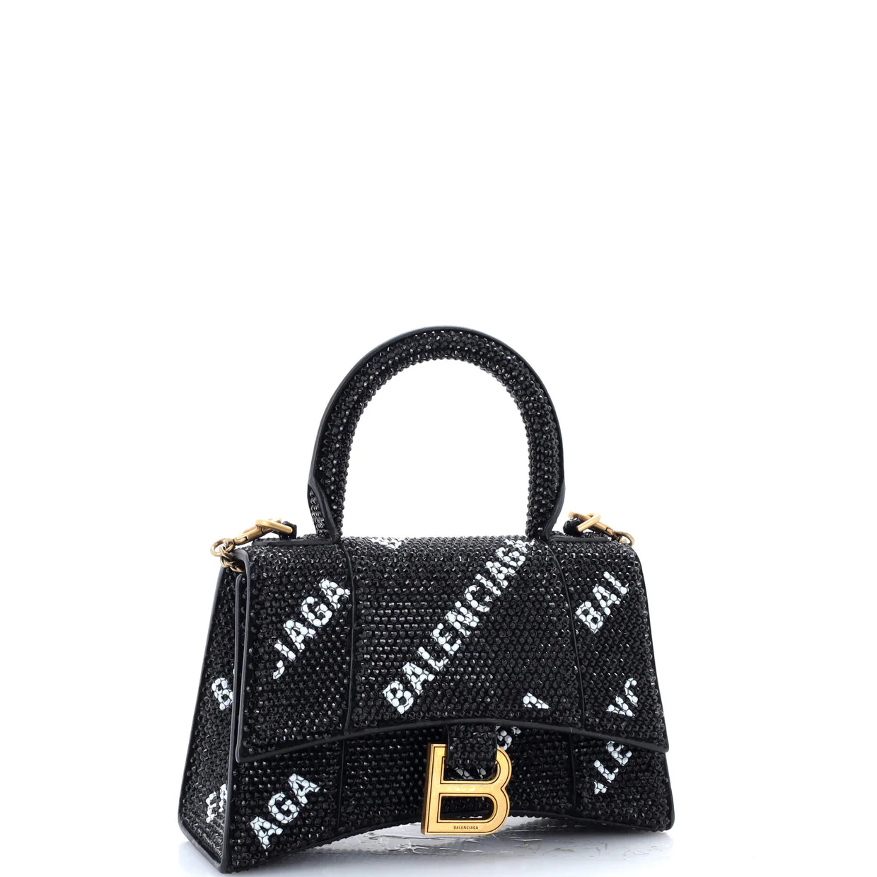 Hourglass Top Handle Bag Suede and Allover Logo Crystals XS - Deep Luxury