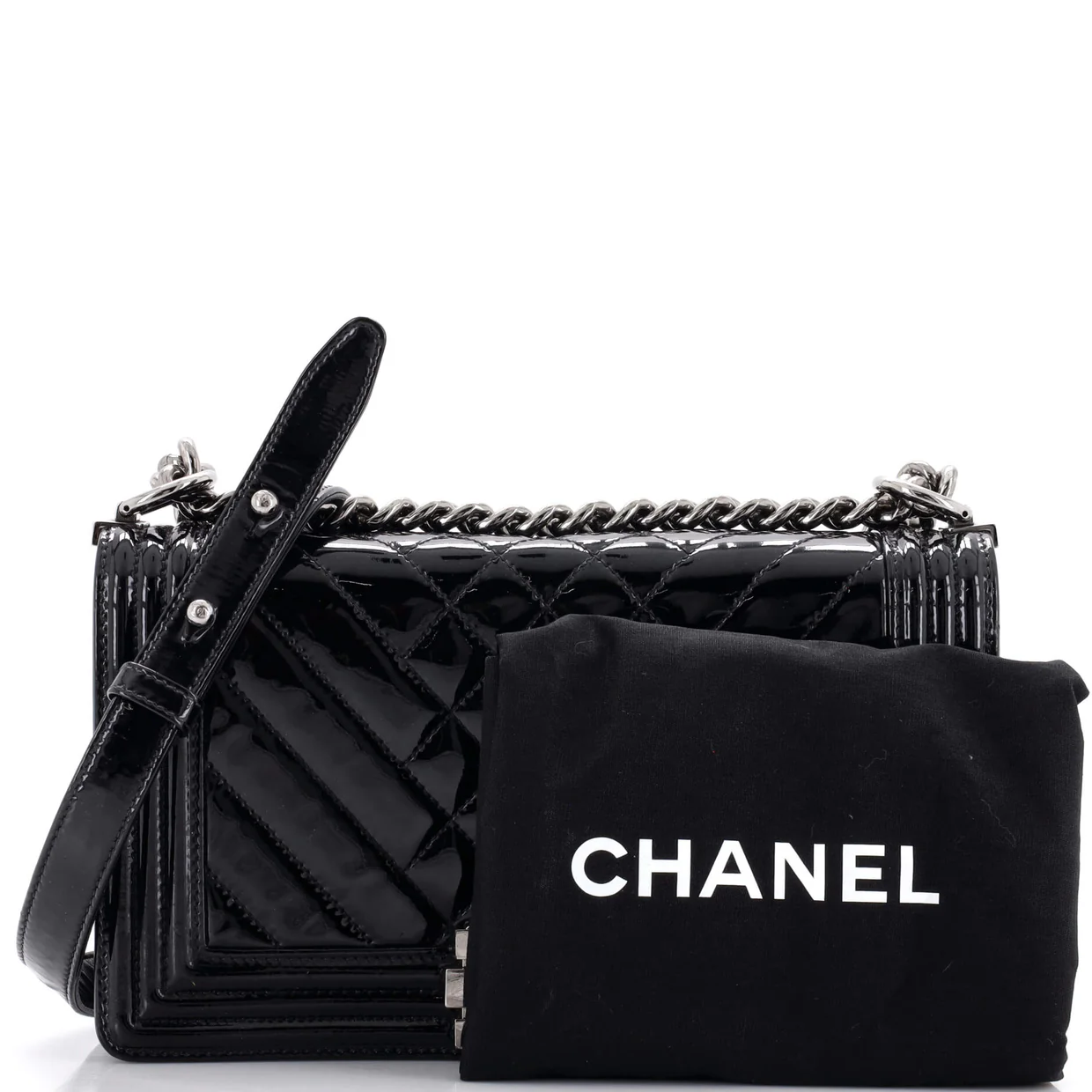 Boy Flap Bag Chevron Patent Old Medium - Deep Luxury