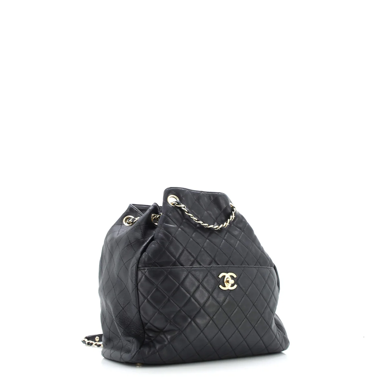 Drawstring CC Lock Bucket Bag Quilted Lambskin Small - Deep Luxury