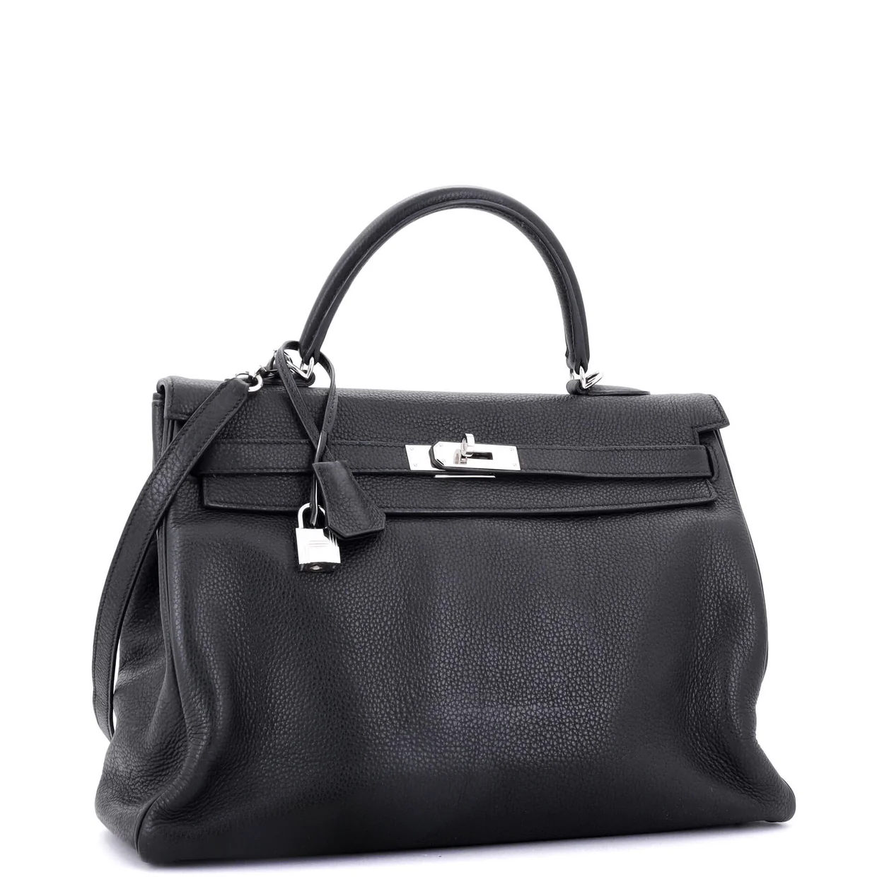 Kelly Handbag Noir Clemence with Palladium Hardware 35 - Deep Luxury