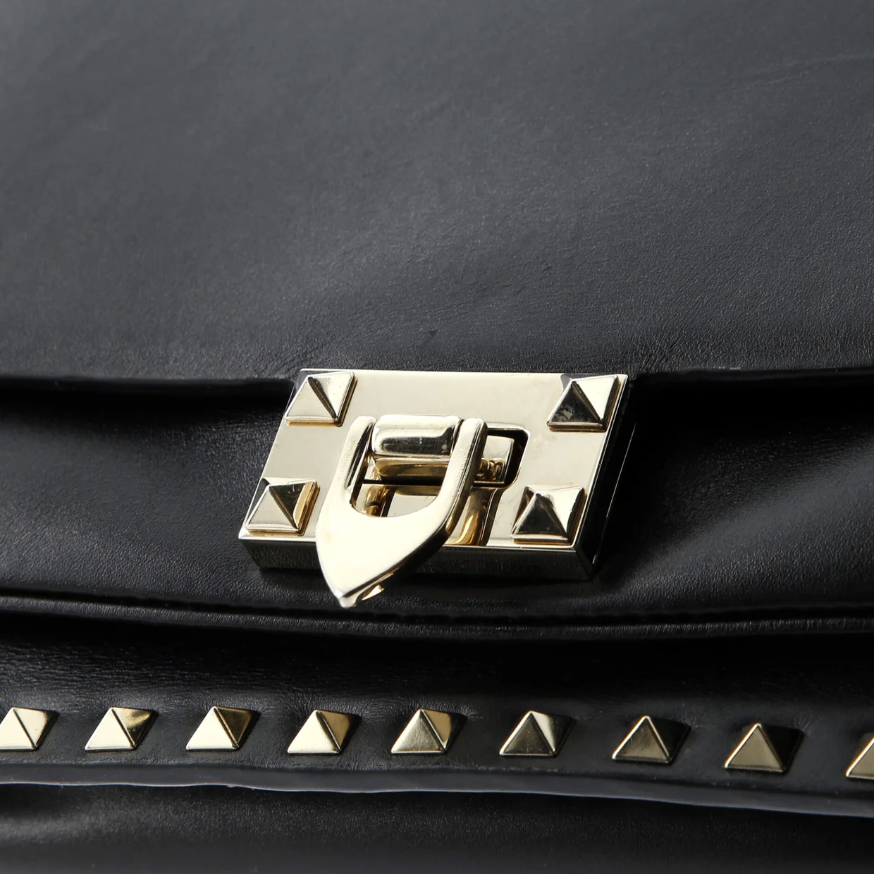 Rockstud Flip Lock Flap Top Handle Bag Leather Small - Deep Luxury