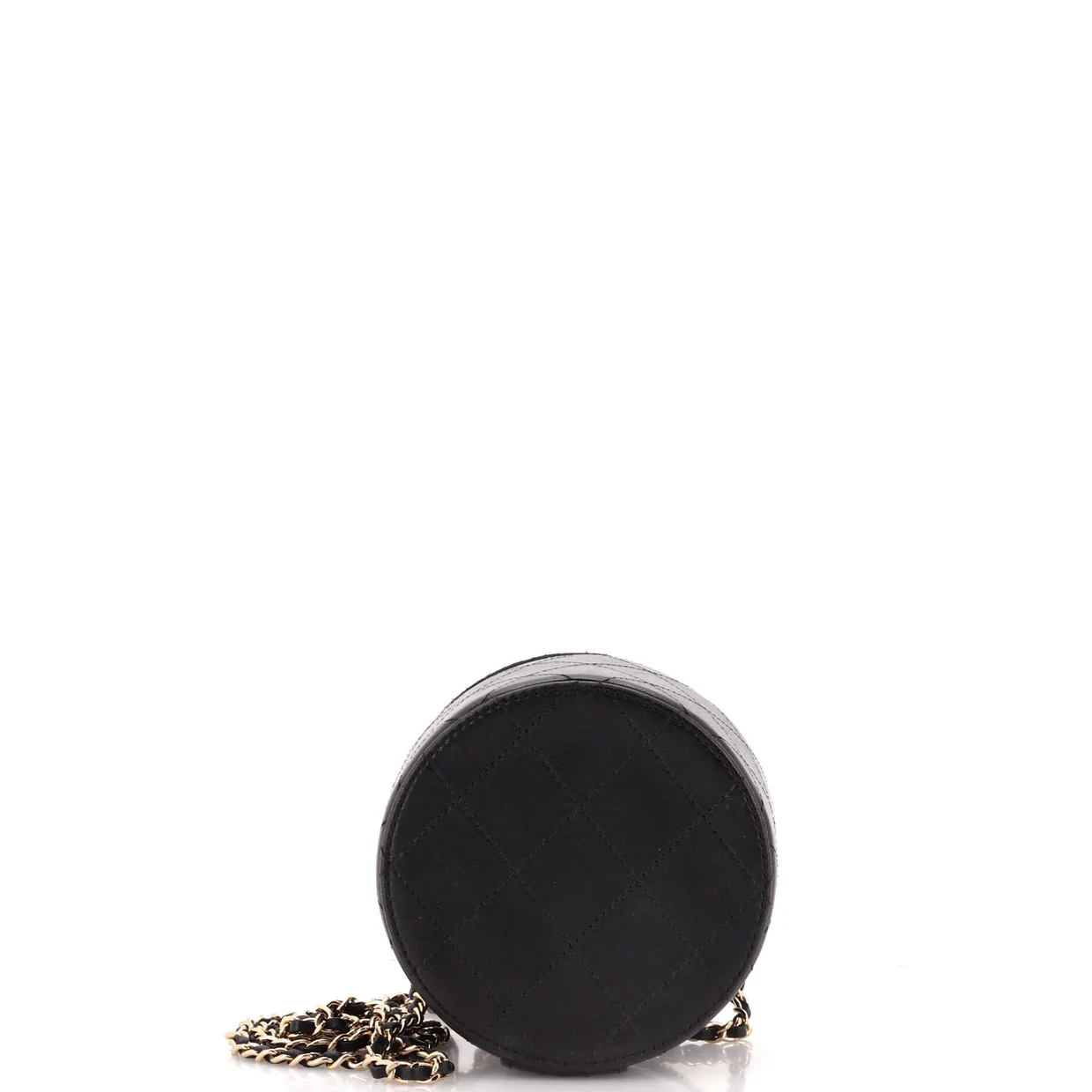 CC Round Vanity Case with Chain Quilted Lambskin Mini - Deep Luxury