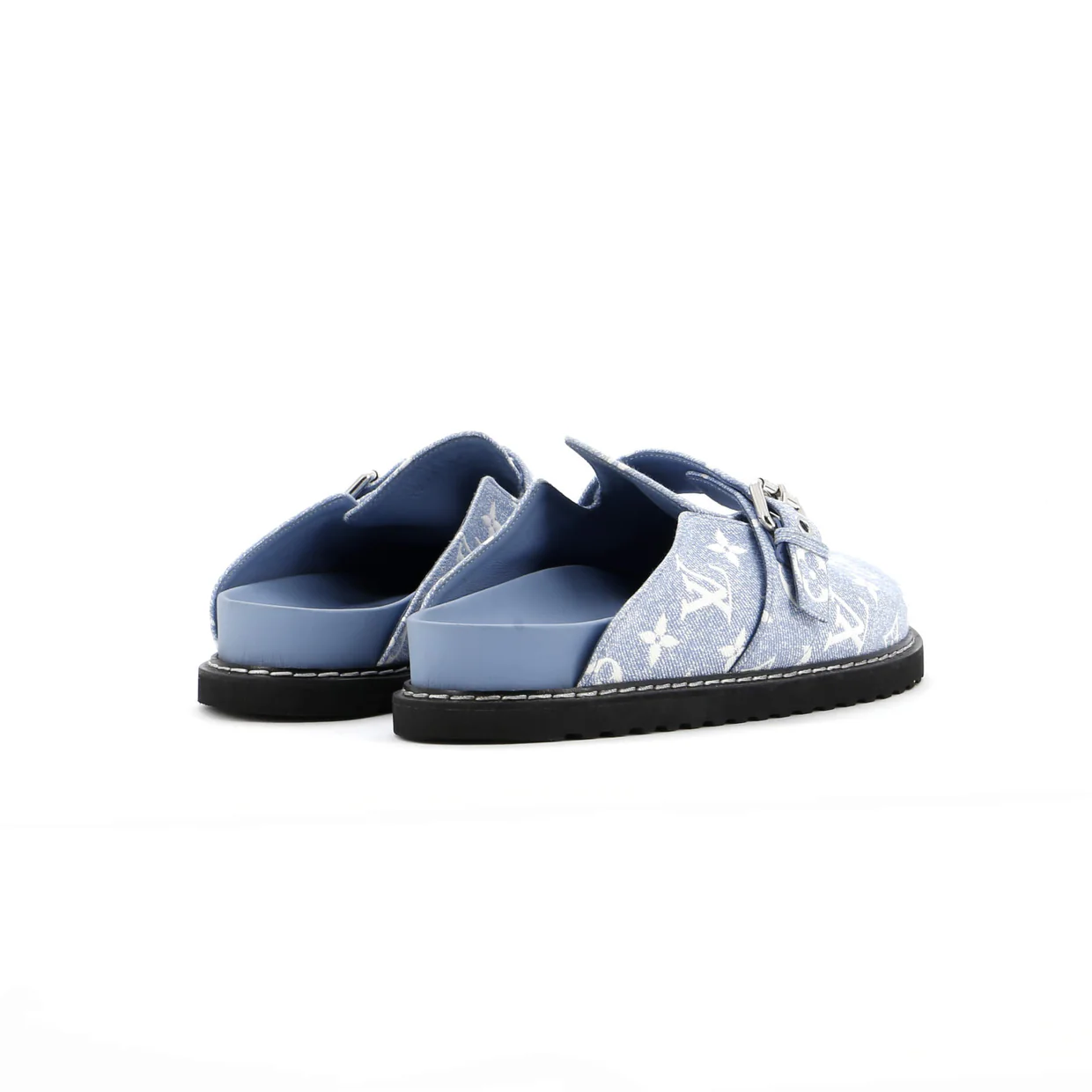 Women's Cosy Flat Clog Mules Monogram Denim - Deep Luxury
