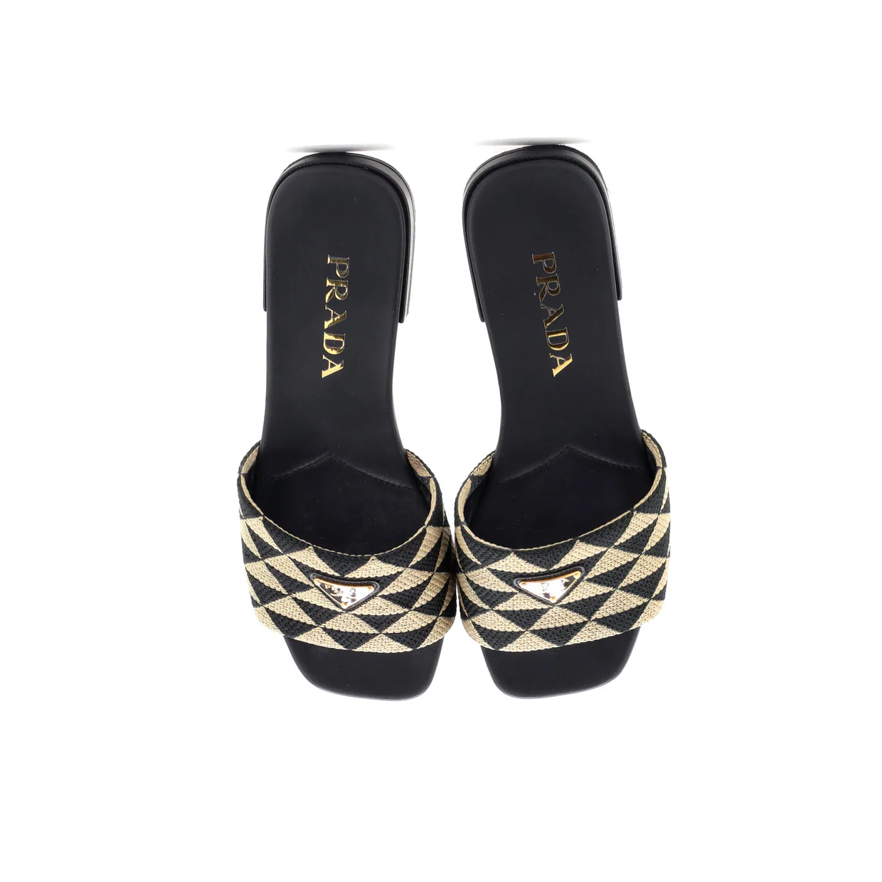 Women's Logo Flat Slide Sandals Triangle Embroidered Canvas - Deep Luxury