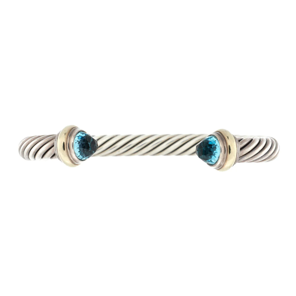 Cable Classic Bracelet Sterling Silver with 14K Yellow Gold and Topaz 7mm - Deep Luxury