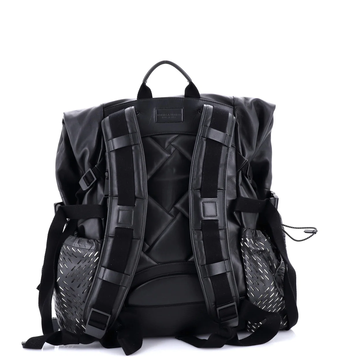 Fold Over Backpack Leather with Perforated Detail - Deep Luxury