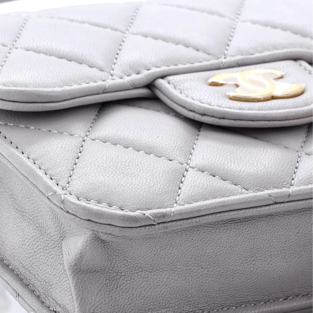 Top Handle Flap Coin Purse with Chain Quilted Lambskin - Deep Luxury