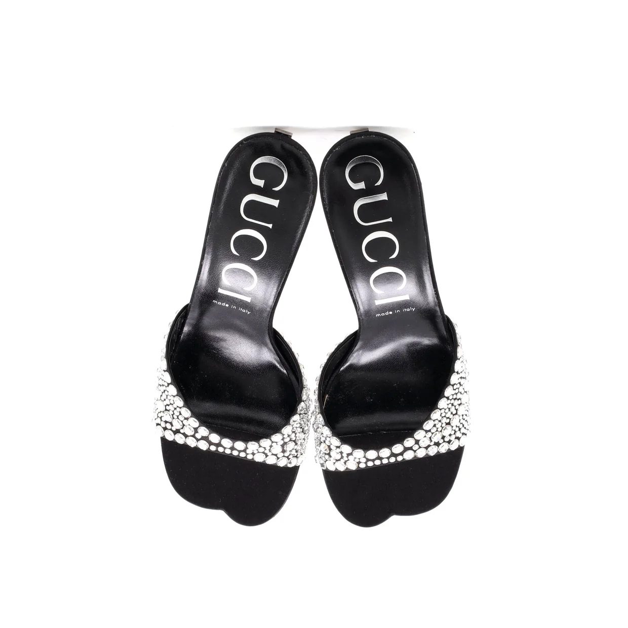 Women's Crossing Heels Slide Sandals Crystal Embellished Satin - Deep Luxury