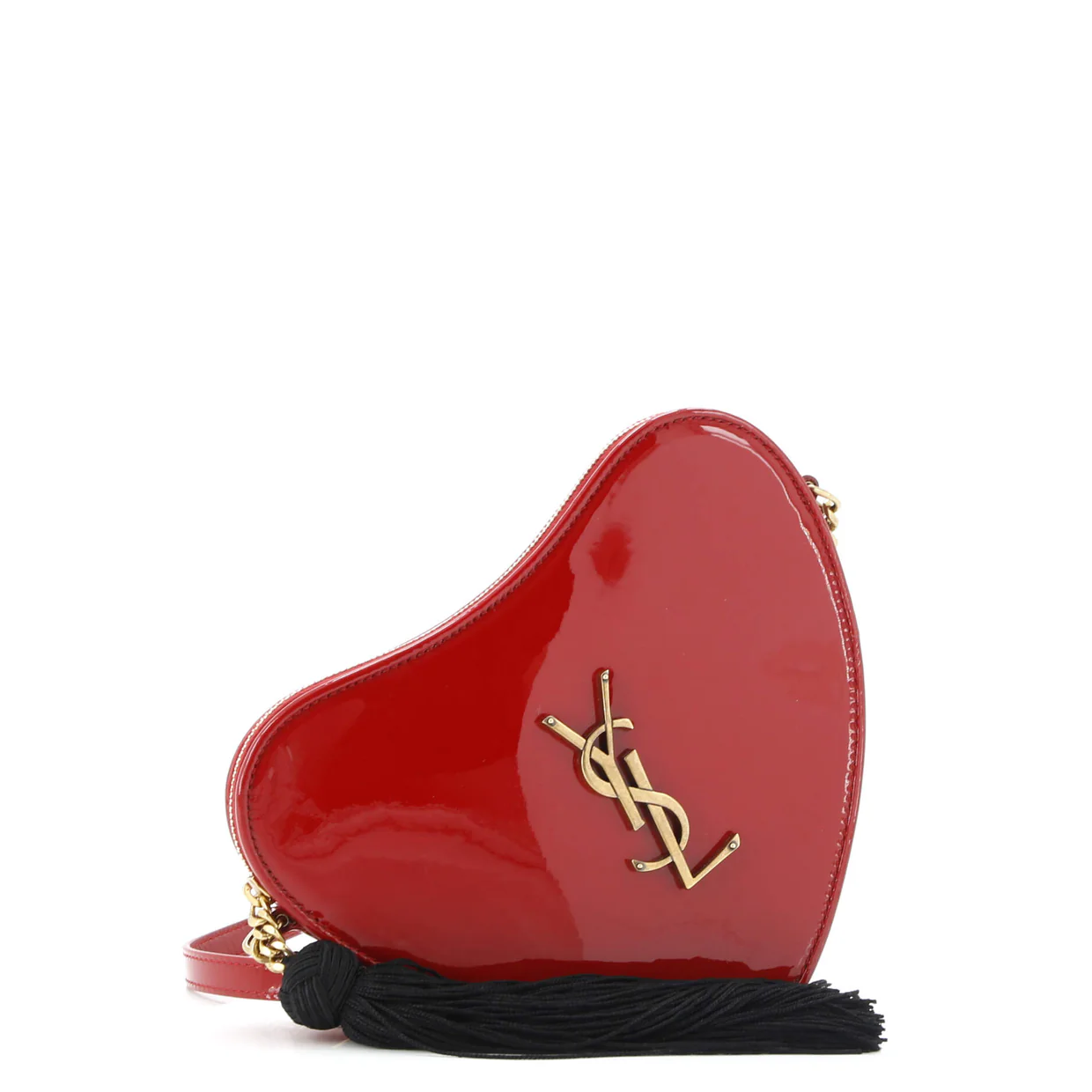 Love Heart Tassel Chain Bag Patent Small - Deep Luxury