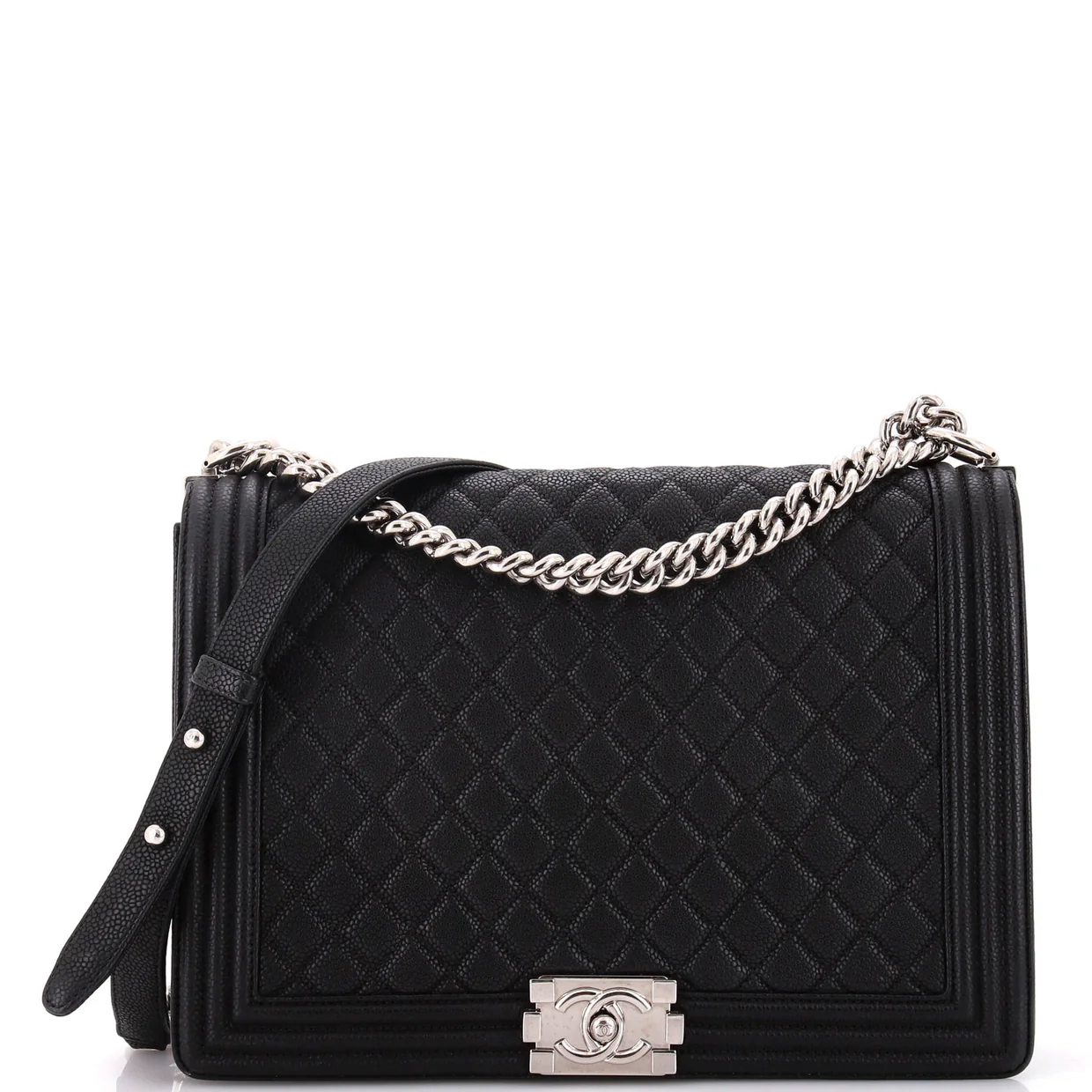 Boy Flap Bag Quilted Caviar Large - Deep Luxury