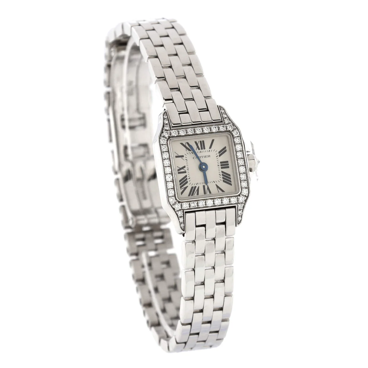 Santos Demoiselle Quartz Watch White Gold with Diamond Bezel 20 - Deep Luxury