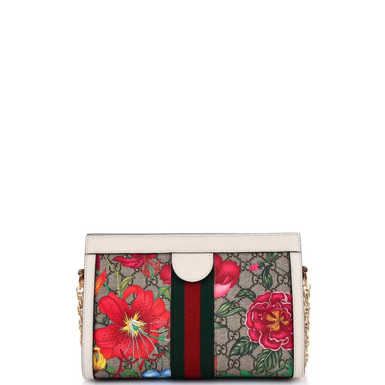 Ophidia Chain Shoulder Bag Flora GG Coated Canvas Small - Deep Luxury