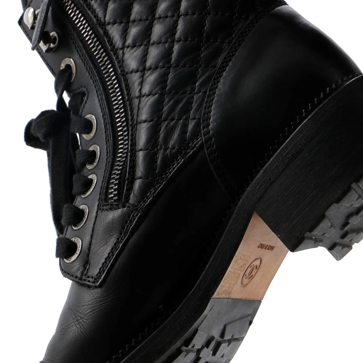 Women's CC Zip Up Combat Boots Quilted Leather - Deep Luxury