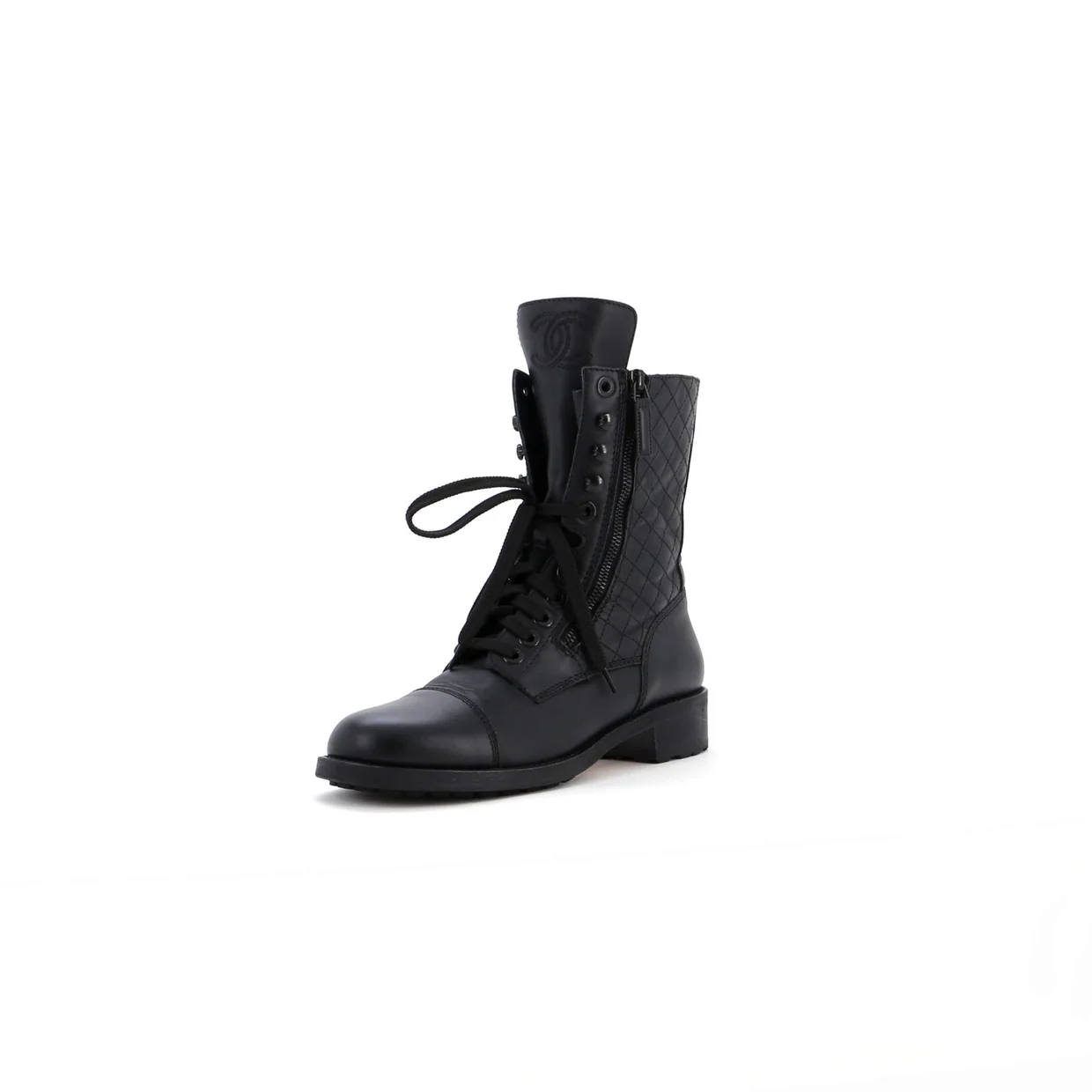 Women's CC Zip Up Combat Boots Quilted Leather - Deep Luxury