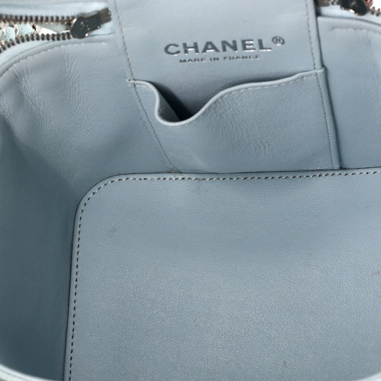 CC Top Handle Vanity Case with Chain Quilted Caviar Small - Deep Luxury