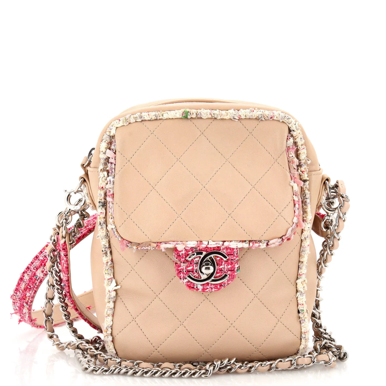 Elegant Trim Single Flap Bag Quilted Lambskin with Tweed Vertical - Deep Luxury