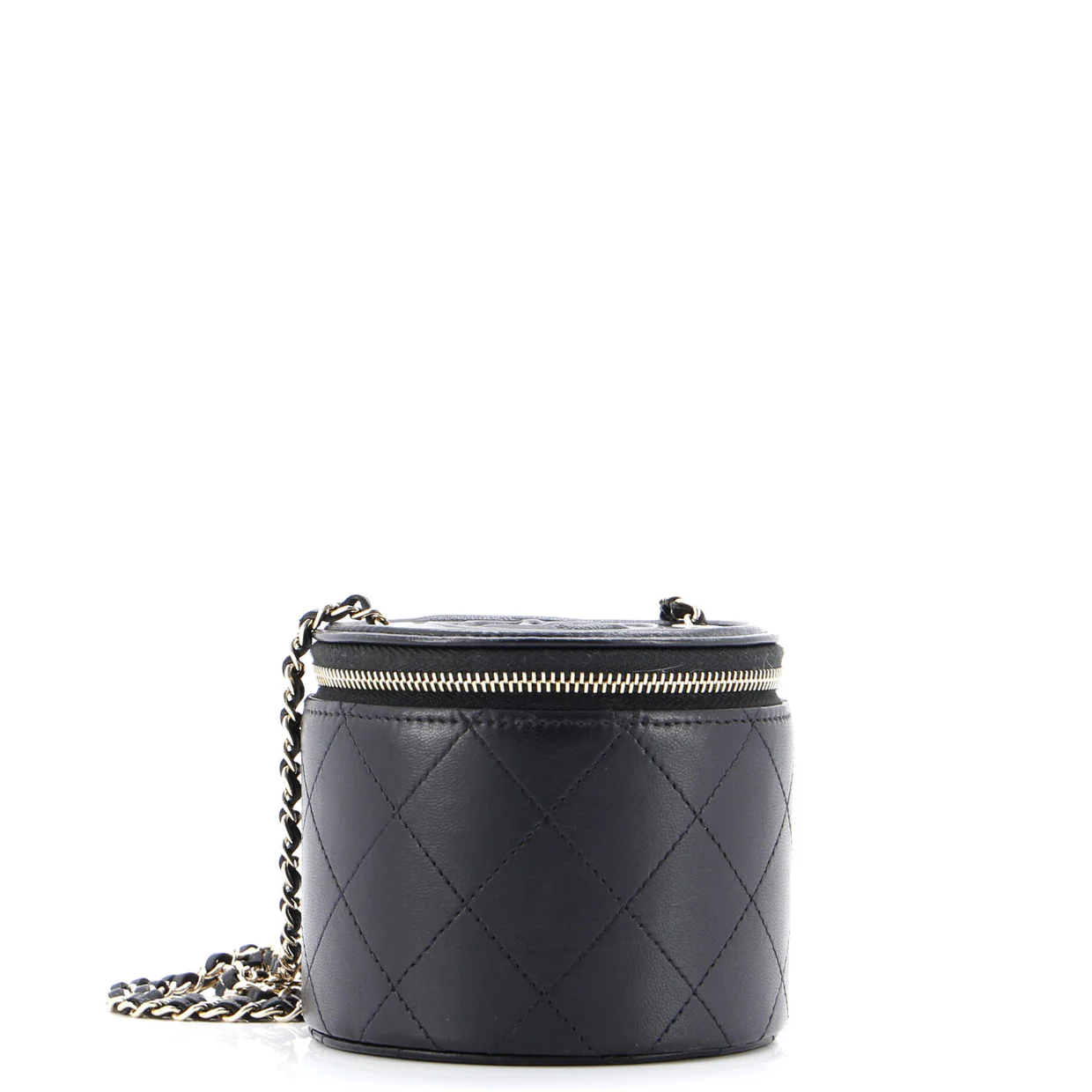 CC Round Vanity Case with Chain Quilted Lambskin Mini - Deep Luxury
