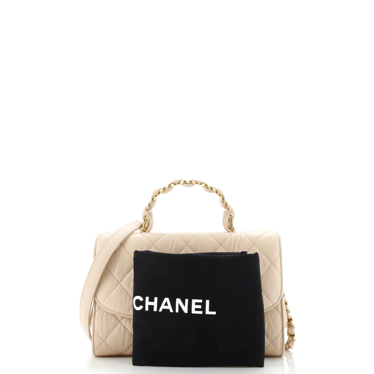 CC Links Top Handle Flap Bag Quilted Crumpled Lambskin Small - Deep Luxury