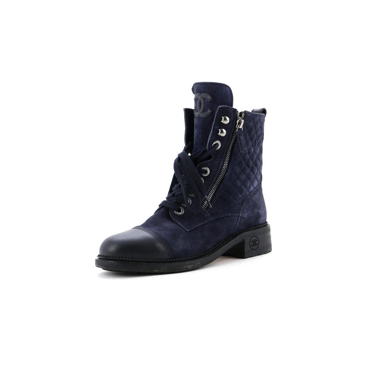 Women's CC Zip Up Combat Boots Quilted Leather - Deep Luxury