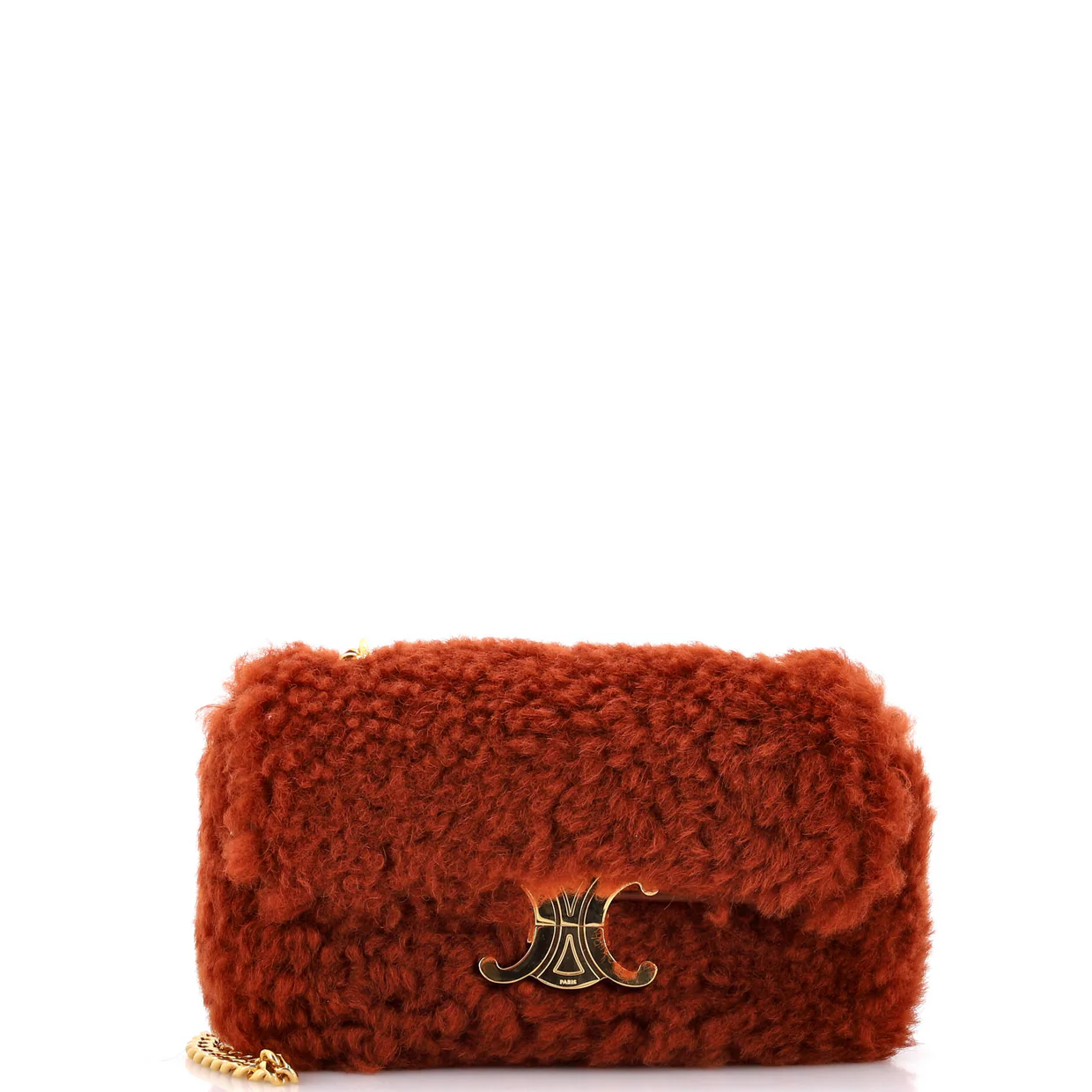 Triomphe Chain Shoulder Bag Shearling Small - Deep Luxury