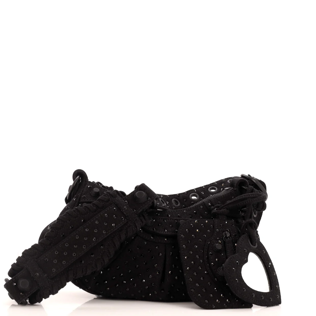 Le Cagole Giant Studs Shoulder Bag Rhinestones XS - Deep Luxury