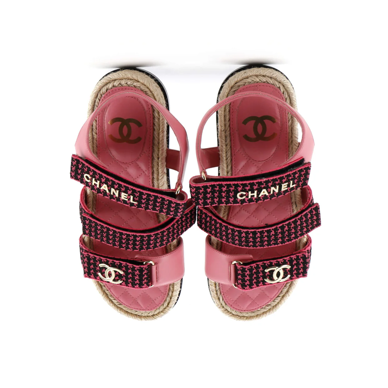 Women's Logo Triple Strap Velcro Espadrille Sandals Fabric and Leather - Deep Luxury