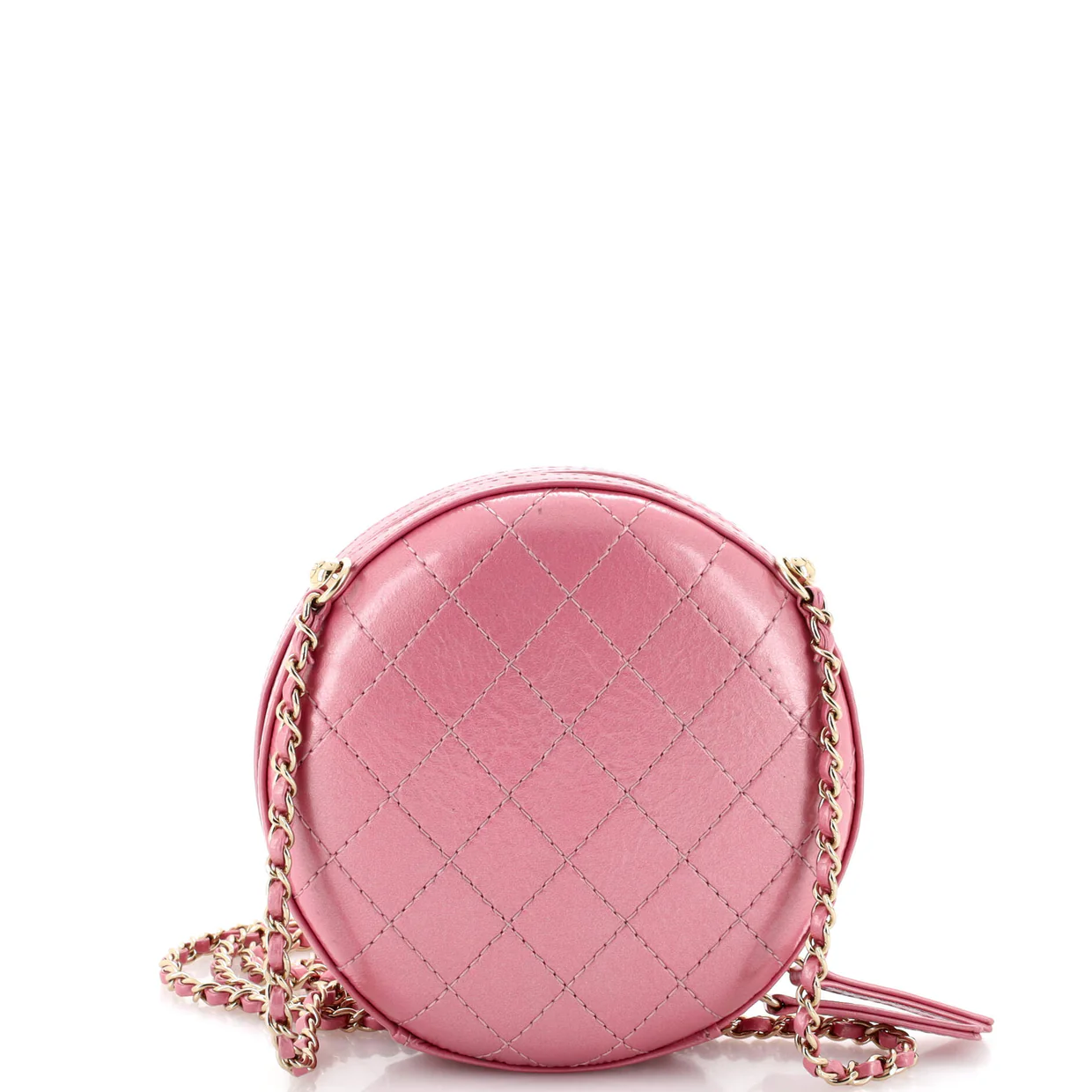 Round Chain Crossbody Bag Stitched Calfskin Small - Deep Luxury