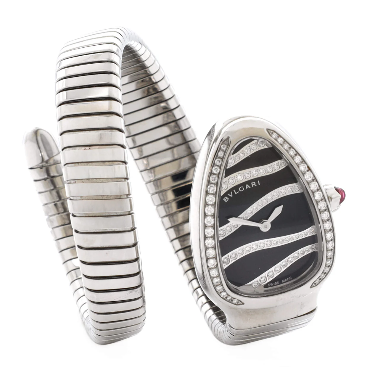 Serpenti Tubogas Single Spiral Quartz Watch Stainless Steel with Diamond Bezel and Dial 23 - Deep Luxury