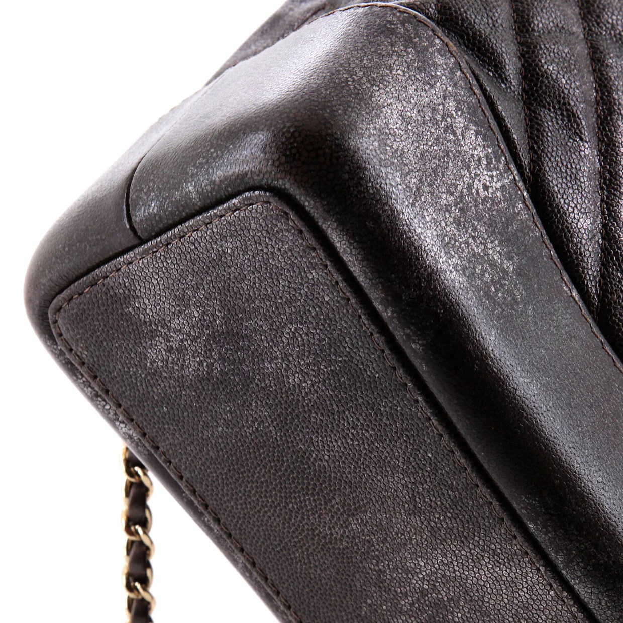 Gabrielle Backpack Chevron Metallic Caviar Small - Deep Luxury