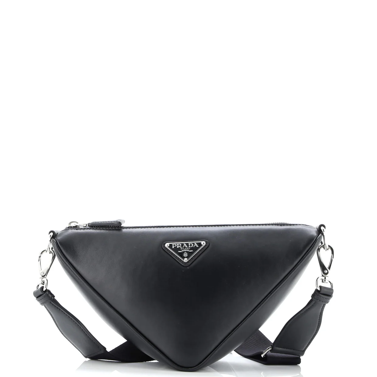 Triangle Logo Zip Crossbody Bag Soft Leather Small - Deep Luxury
