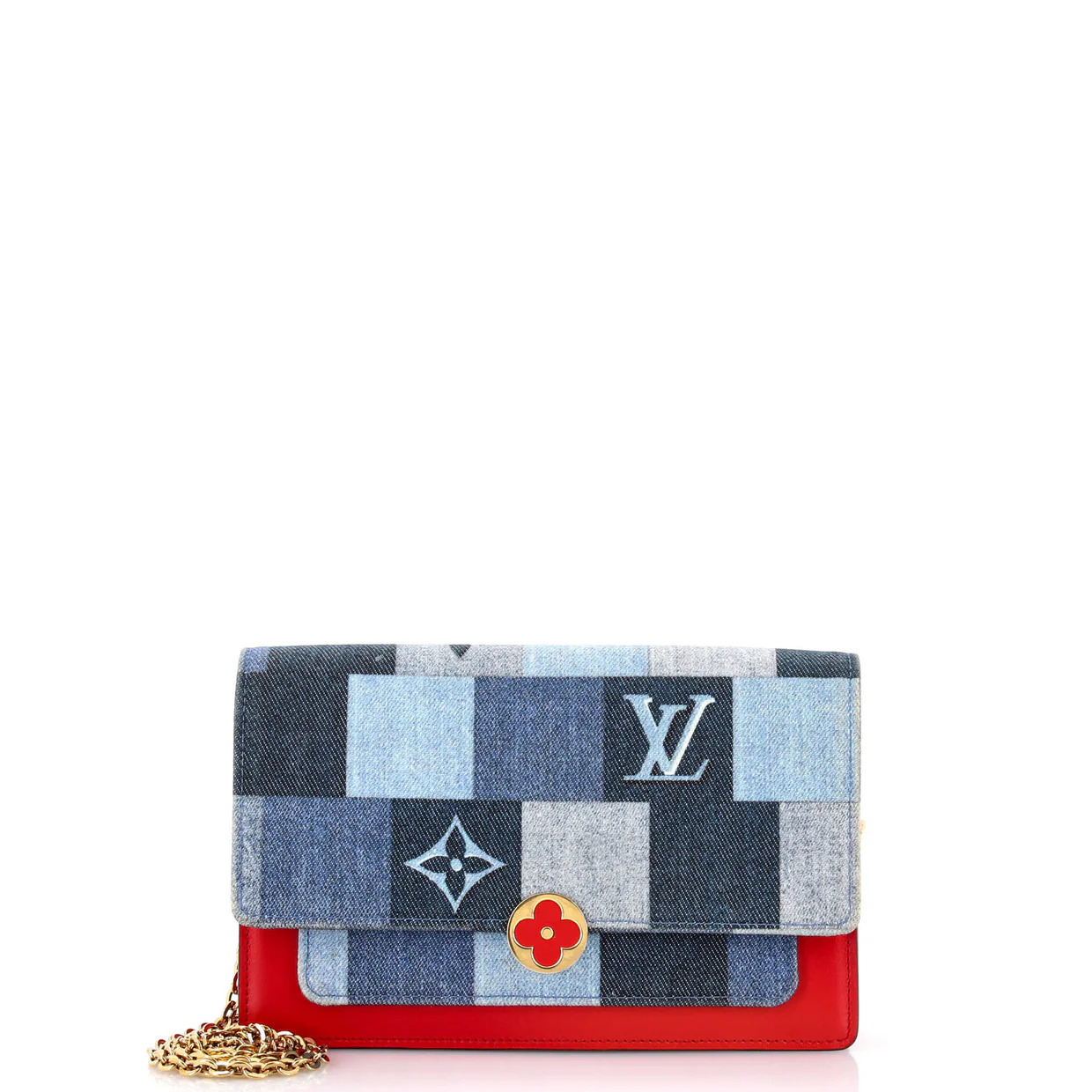 Flore Chain Wallet Damier and Monogram Patchwork Denim - Deep Luxury