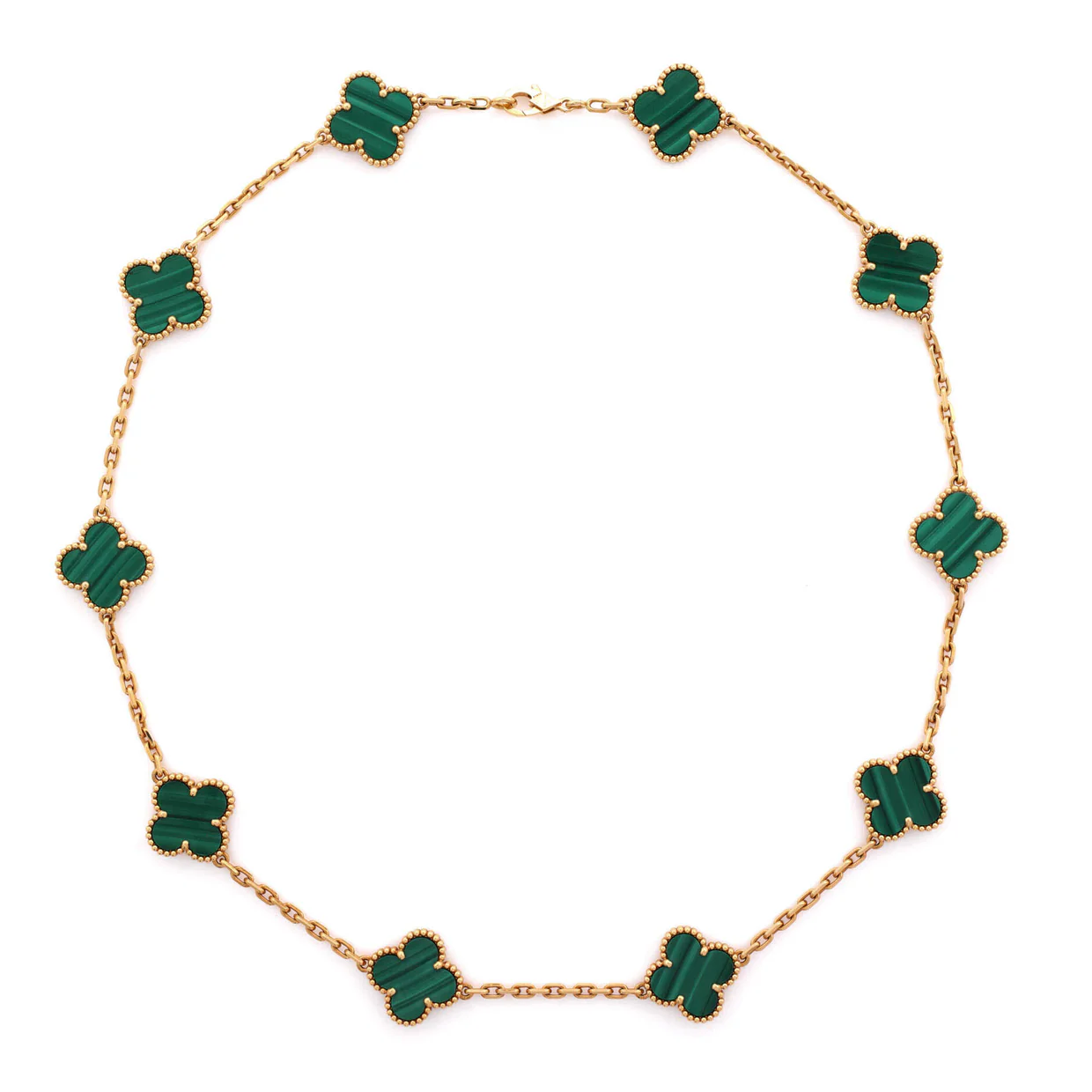 Vintage Alhambra 10 Motifs Necklace 18K Yellow Gold and Malachite - Deep Luxury