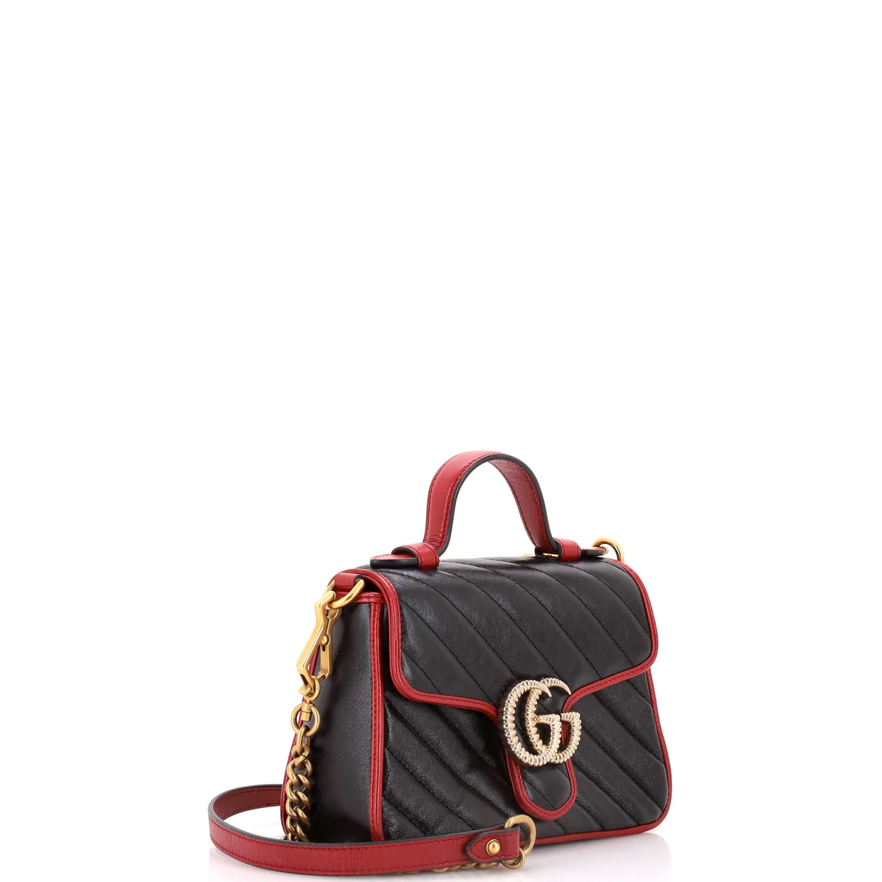 GG Marmont Top Handle Flap Bag Diagonal Quilted Leather Mini - Deep Luxury