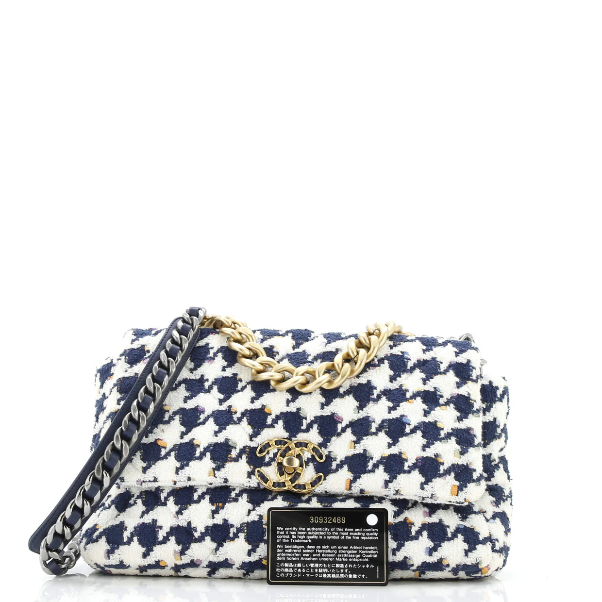 19 Flap Bag Quilted Houndstooth Tweed and Ribbon Large - Deep Luxury