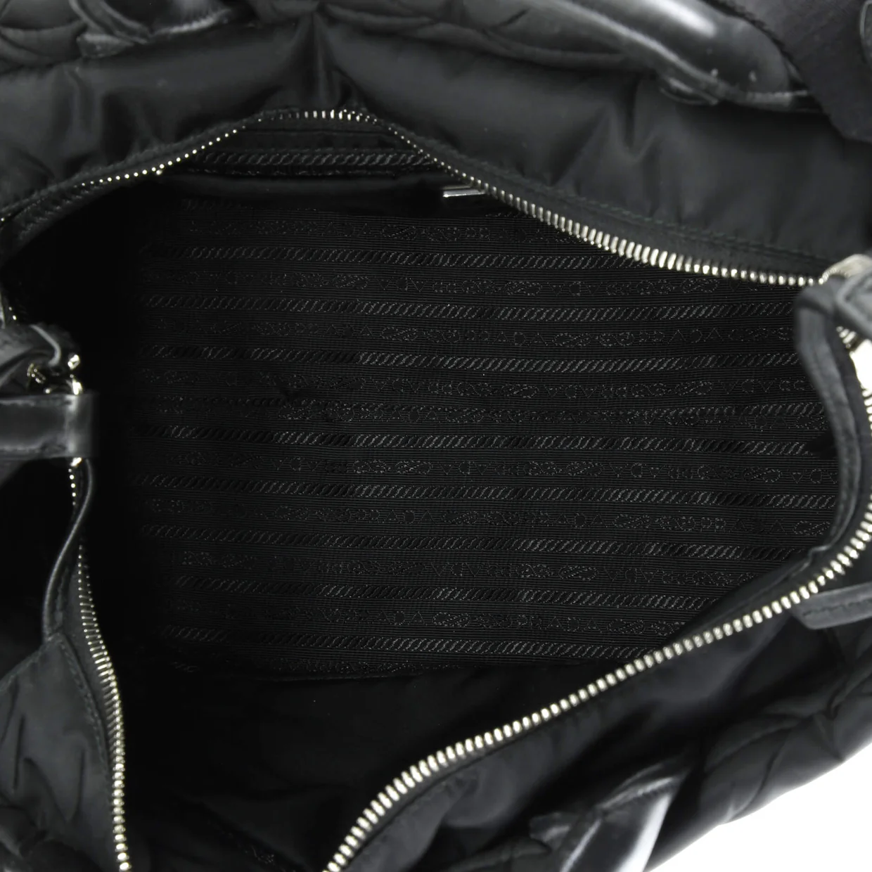 Padded Tote Bag Quilted Re-Nylon with Leather Medium - Deep Luxury