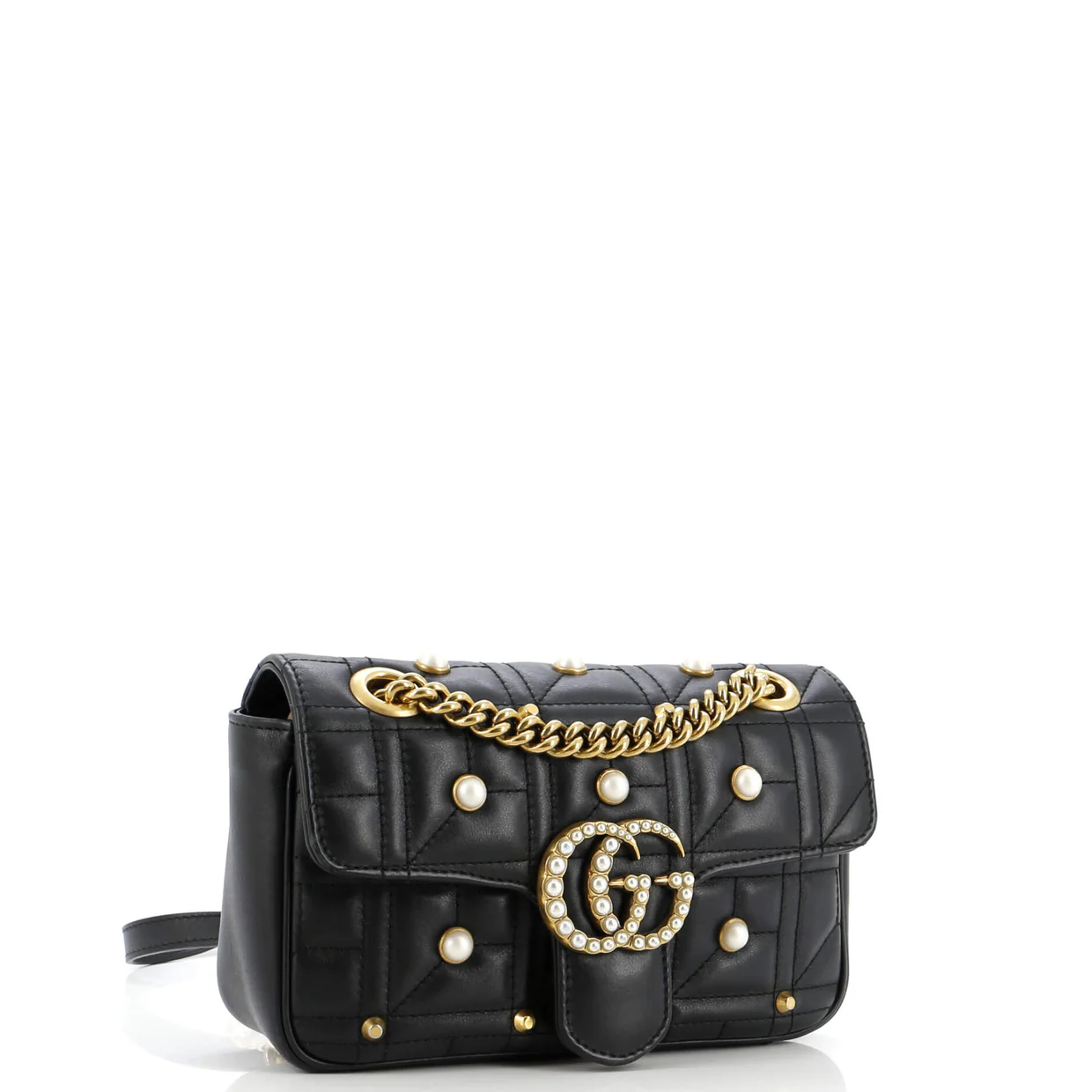 Pearly GG Marmont Flap Bag Embellished Matelasse Leather Mini - Deep Luxury