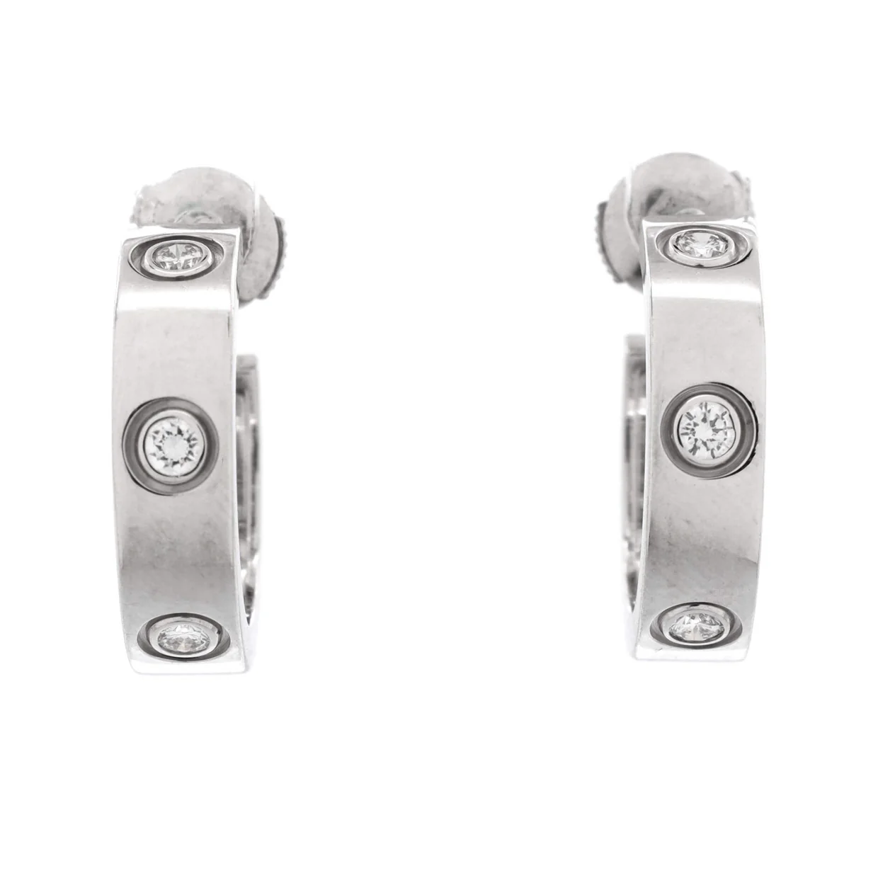 Love 6 Diamonds Hoop Earrings 18K White Gold with Diamonds 5.5mm - Deep Luxury