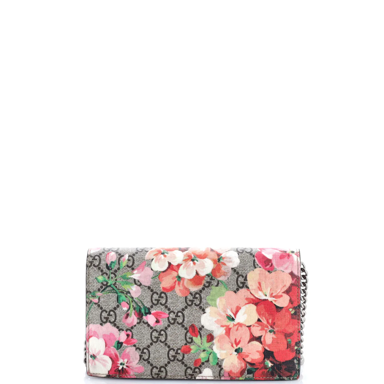 Chain Wallet Blooms Print GG Coated Canvas - Deep Luxury