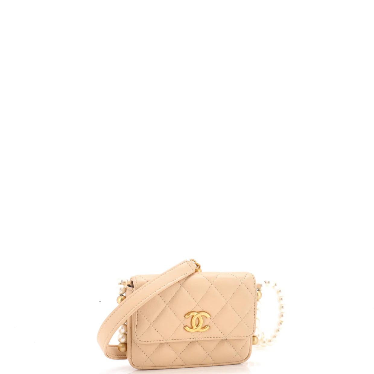 About Pearls Flap Card Holder with Chain Quilted Calfskin - Deep Luxury
